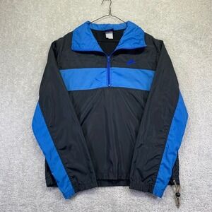 Vintage 80s Nike Jacket Mens Large Black Blue‎ Windbreaker Pullover Lightweight